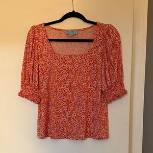 CeCe Red Floral Blouse